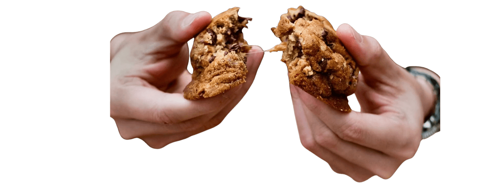 cookie break in hands, smoked sea-salt Choco chip