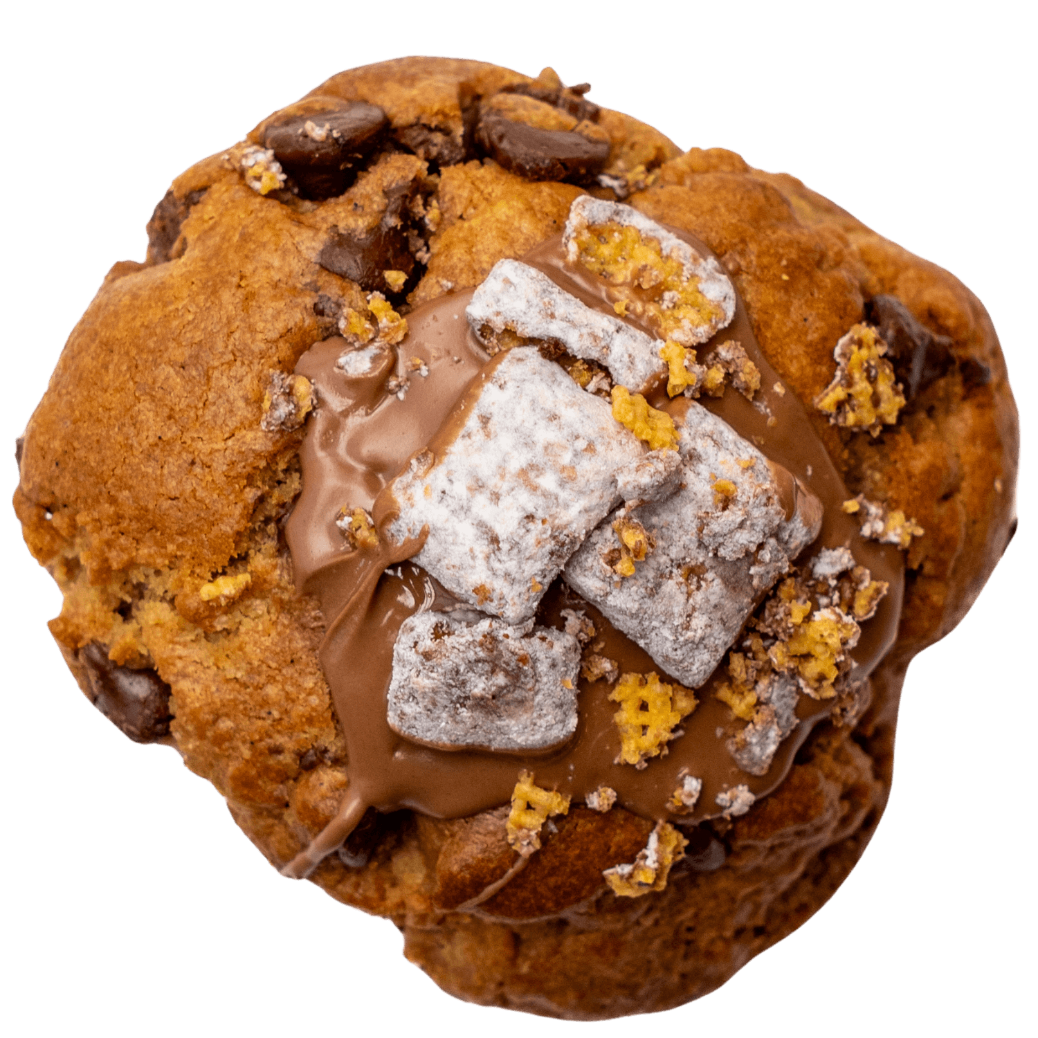 Puppy chow chocolate chip cookie created by for the love of dough cookies in columbus ohio