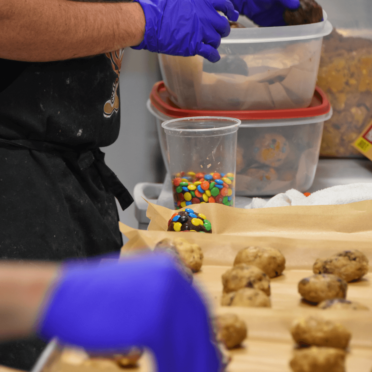 dough balls being prepped